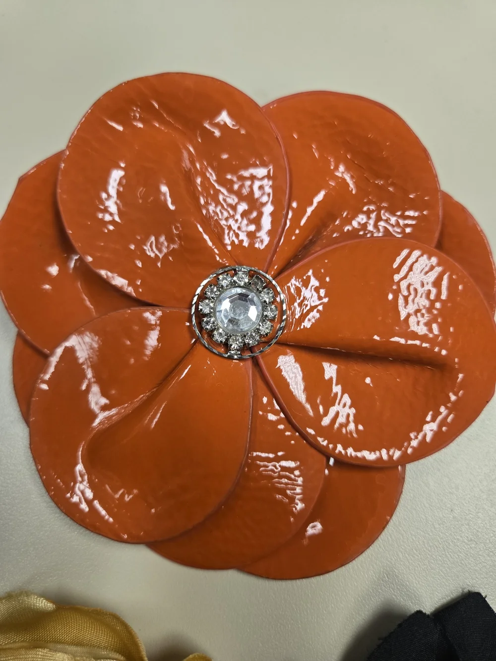Floral Clip Set - Orange, Black & Gold Fabric Flower Hair Accessories